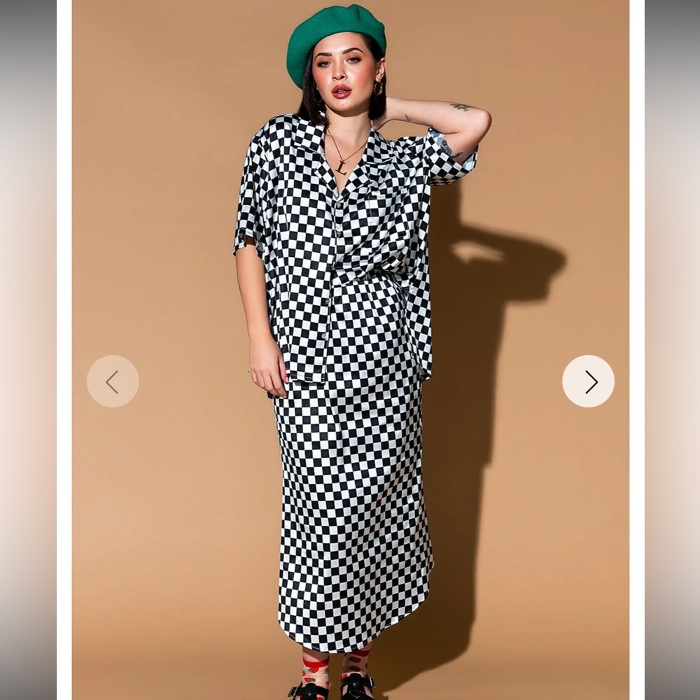 NWT Dressed in Lala Take Risks Checkerboard Satin Matching Skirt Set XL